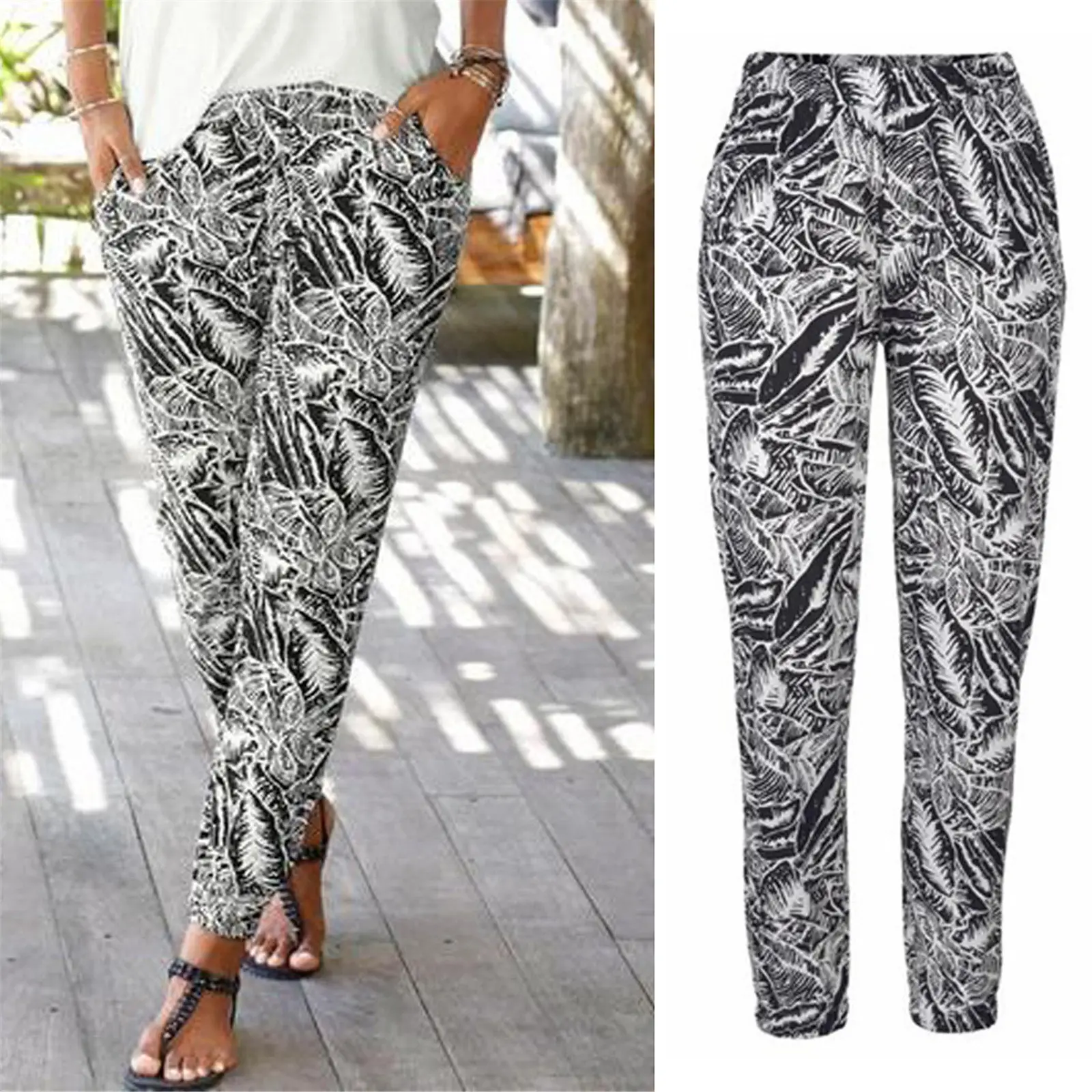 Women's Black Floral High Waist Printed Pants - Image 4