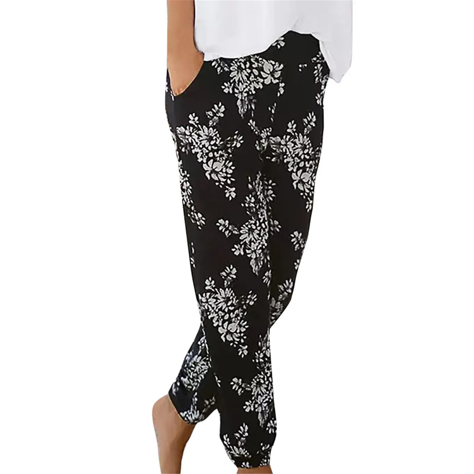 Women's Black Floral High Waist Printed Pants — feature 12