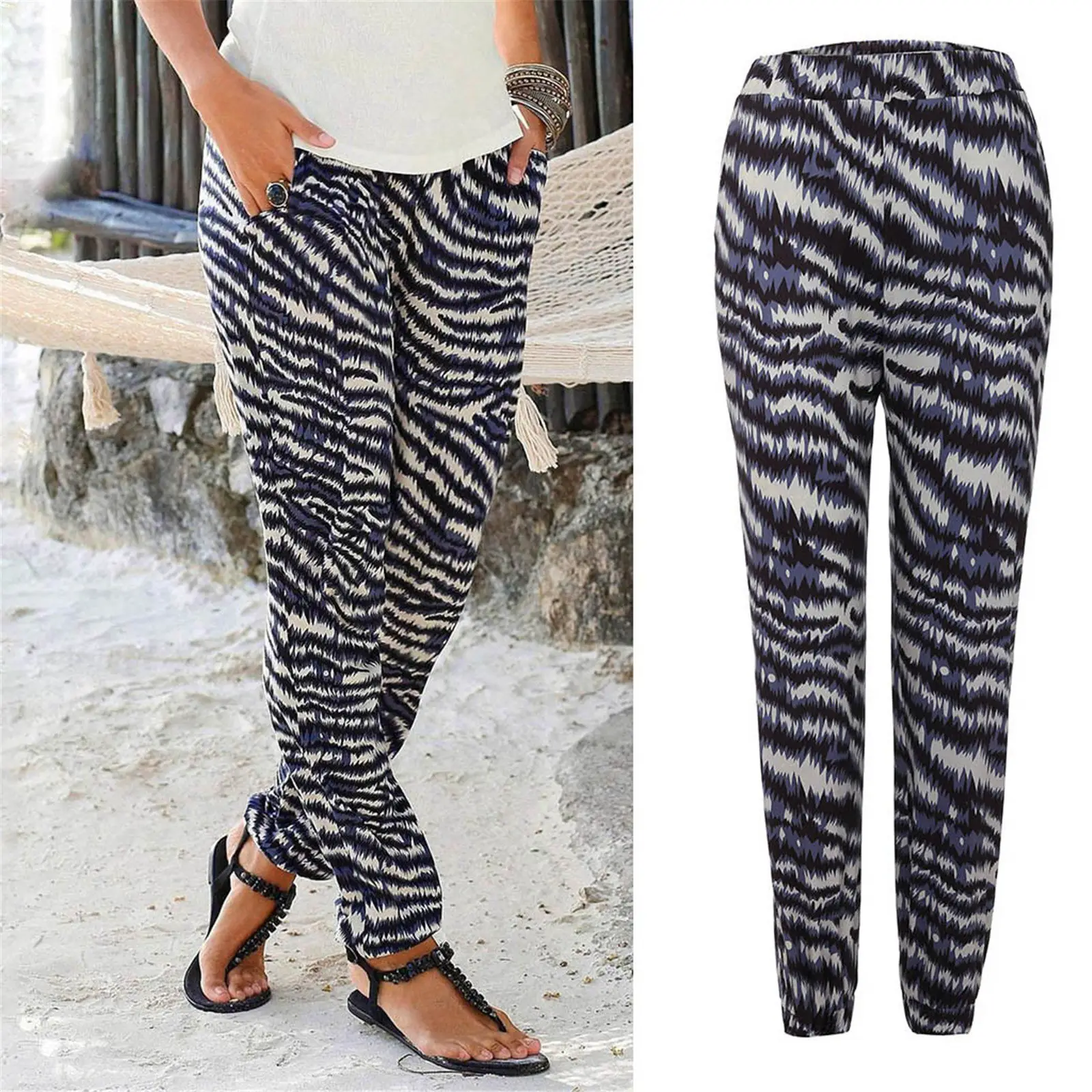 Women's Black Floral High Waist Printed Pants — feature 2