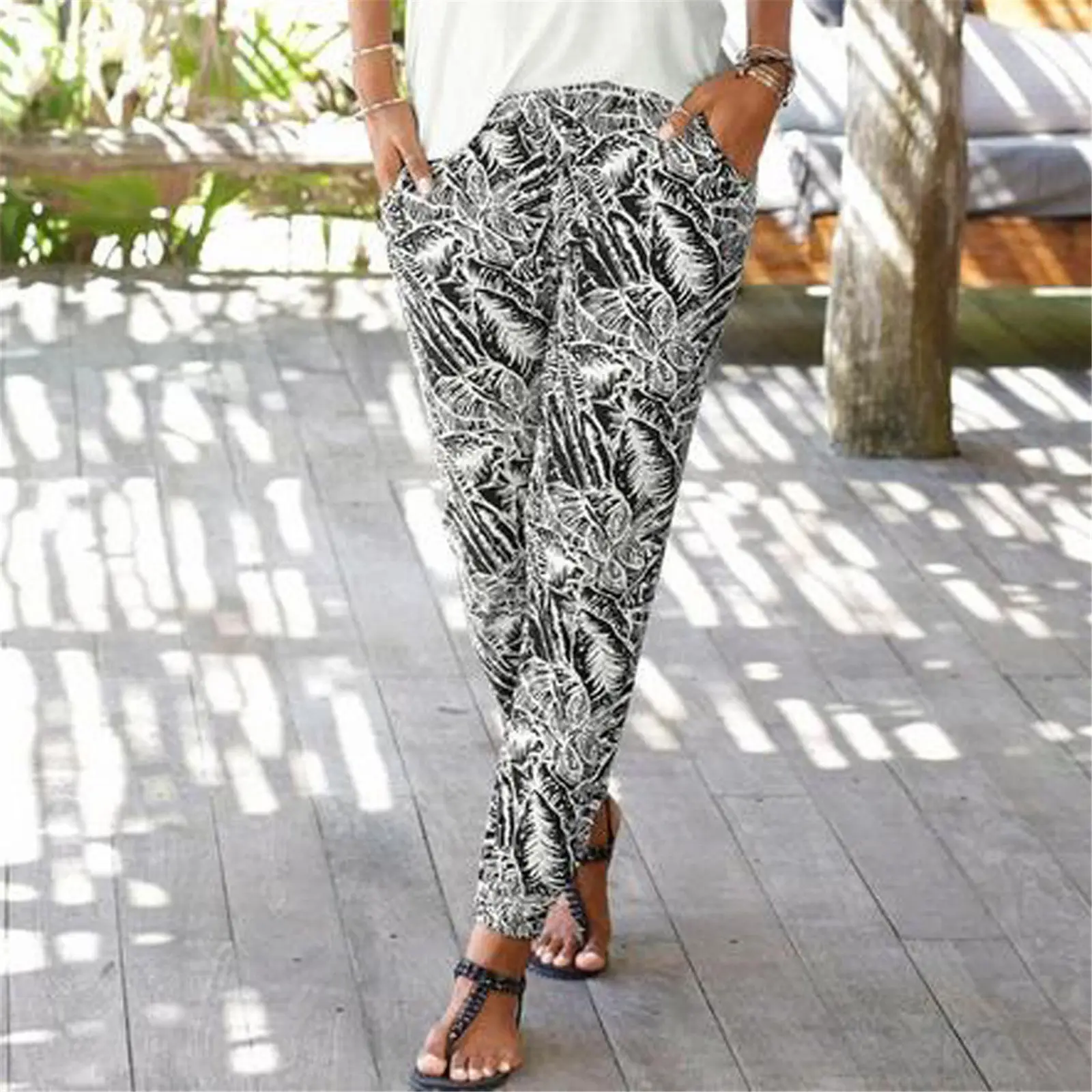 Women's Black Floral High Waist Printed Pants — feature 8