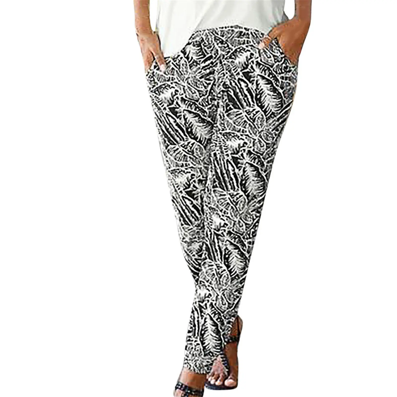 Women's Black Floral High Waist Printed Pants - Image 2