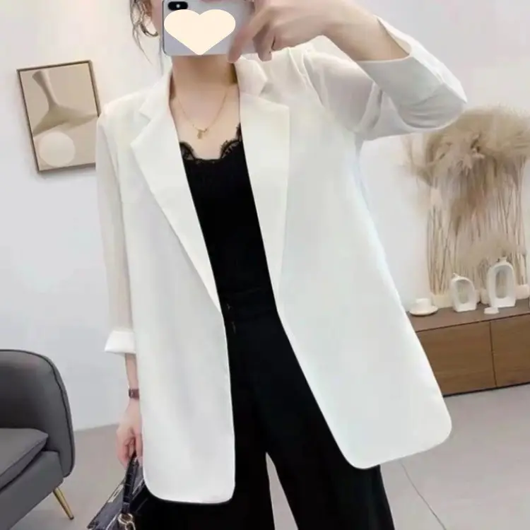 Women's Chiffon Small Suit Spring Summer White Top Draped Elegant Niche Jacket - Image 5
