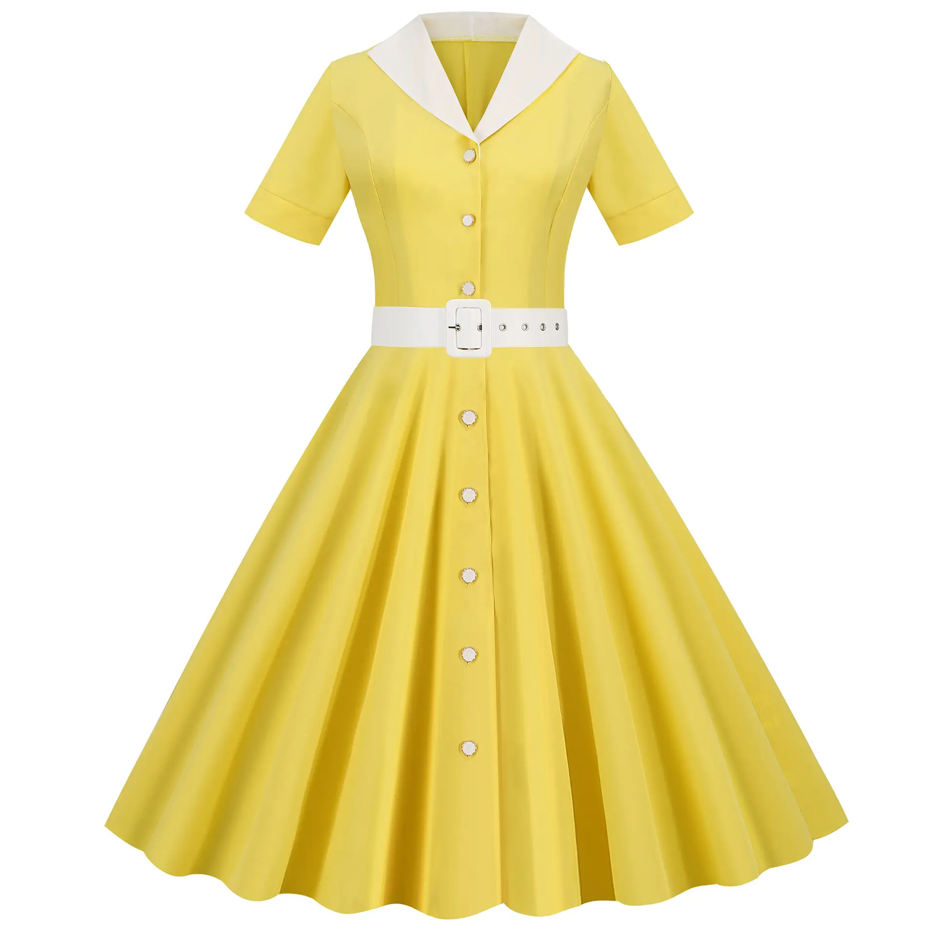 Light Blue 50s V-Neck Casual Dress Large - Image 6