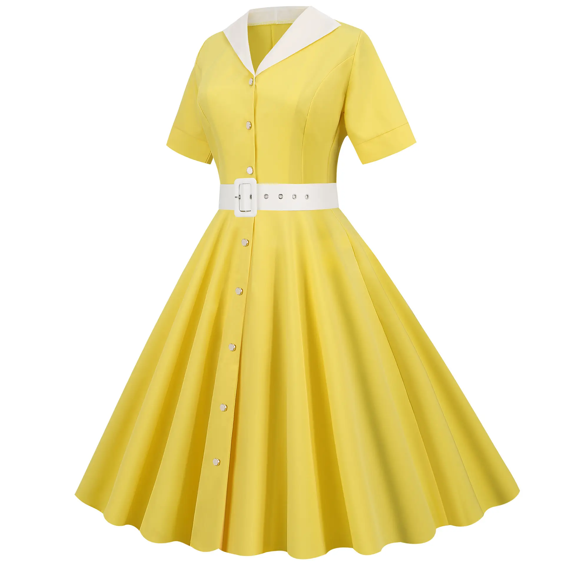 Light Blue 50s V-Neck Casual Dress Large — feature 12