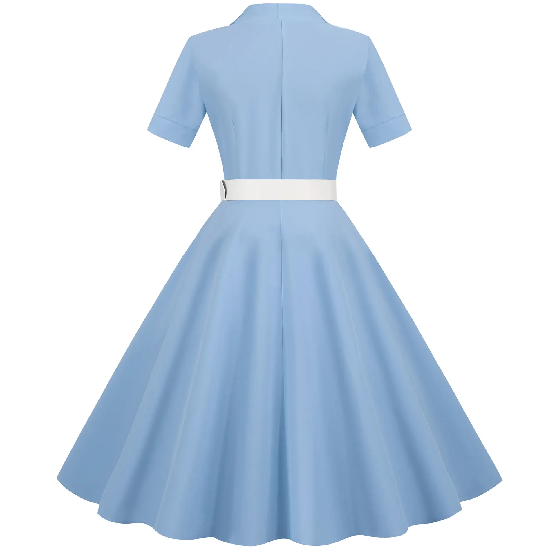Light Blue 50s V-Neck Casual Dress Large — feature 4