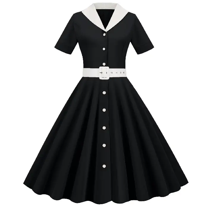 Light Blue 50s V-Neck Casual Dress Large - Image 3
