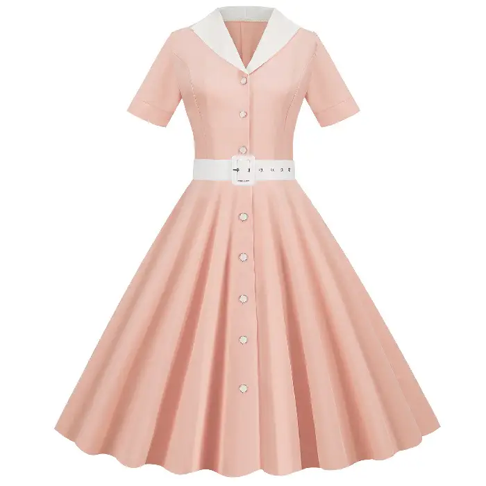 Light Blue 50s V-Neck Casual Dress Large - Image 4