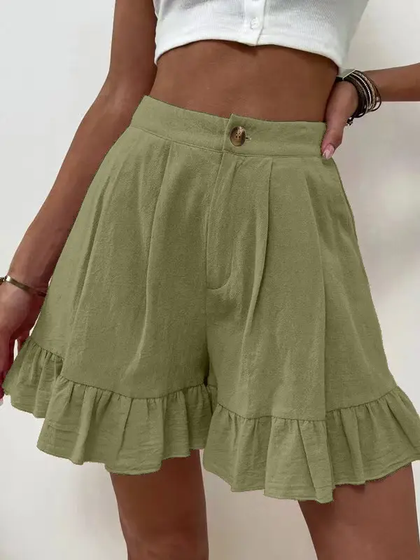 Blue Wide Leg High Waist Casual Shorts 2024