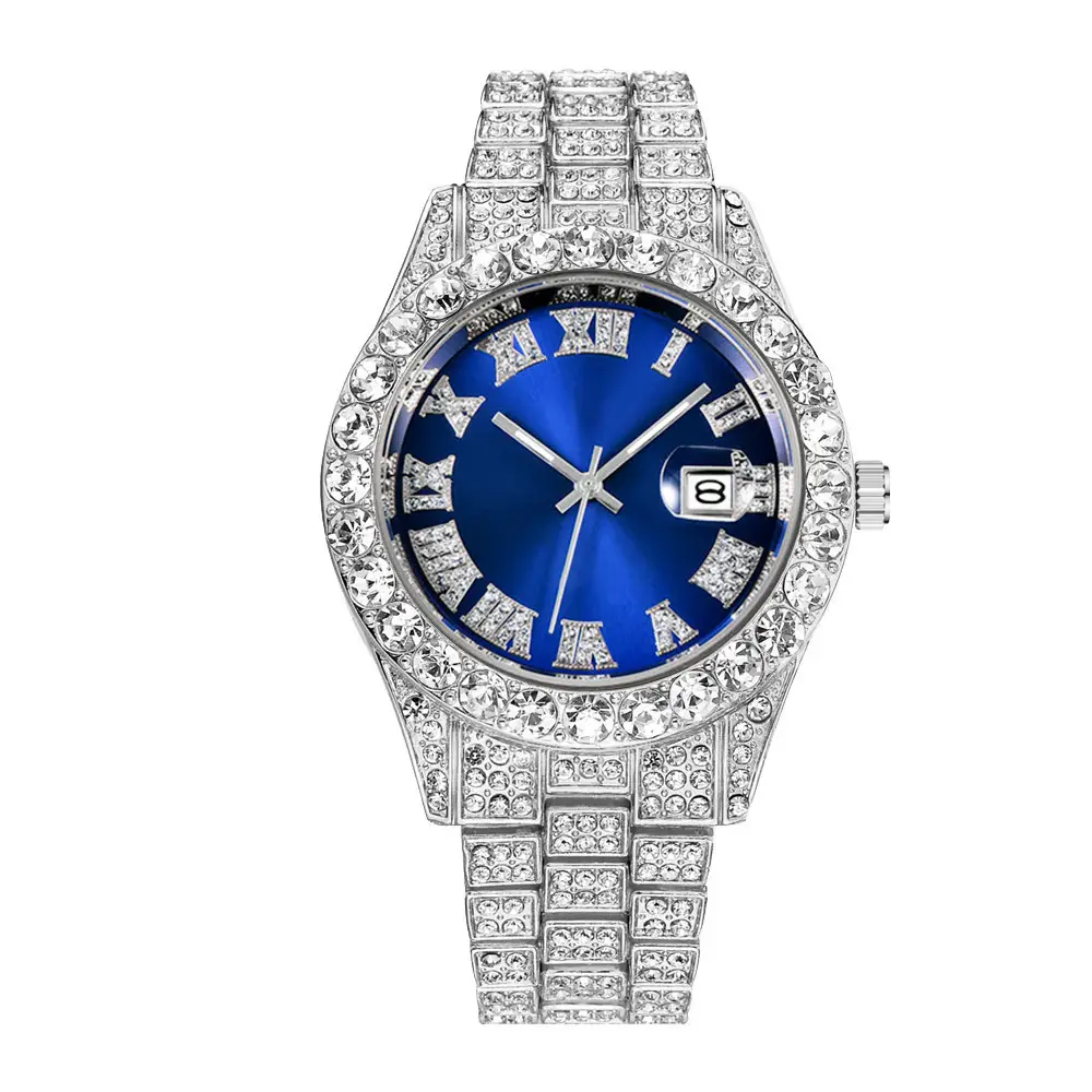 Gold Diamond Men's Watch with Roman Scale & Calendar