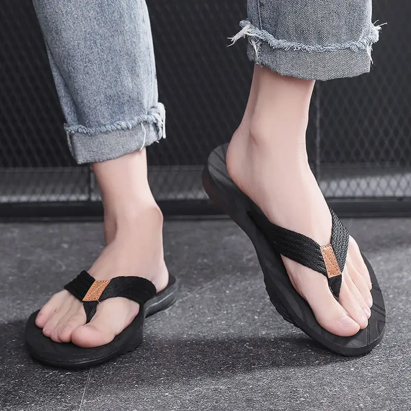 Men's Black Rubber Flip Flops Summer Slippers