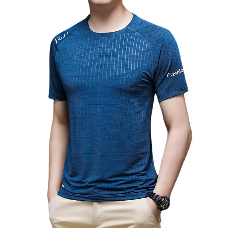 Men's Blue Ice Silk Running T-Shirt Thin Breathable - Image 11
