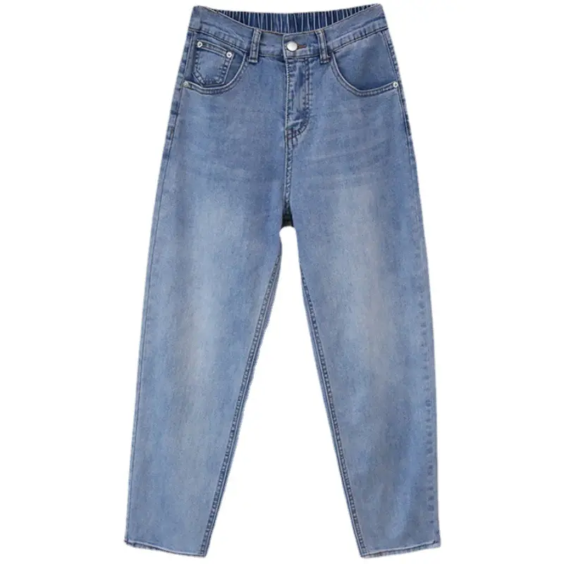Plus Size Women Jeans 2025 New High-Waisted Loose Straight Slimming Elastic Waist Cropped Harem Pants - Image 6