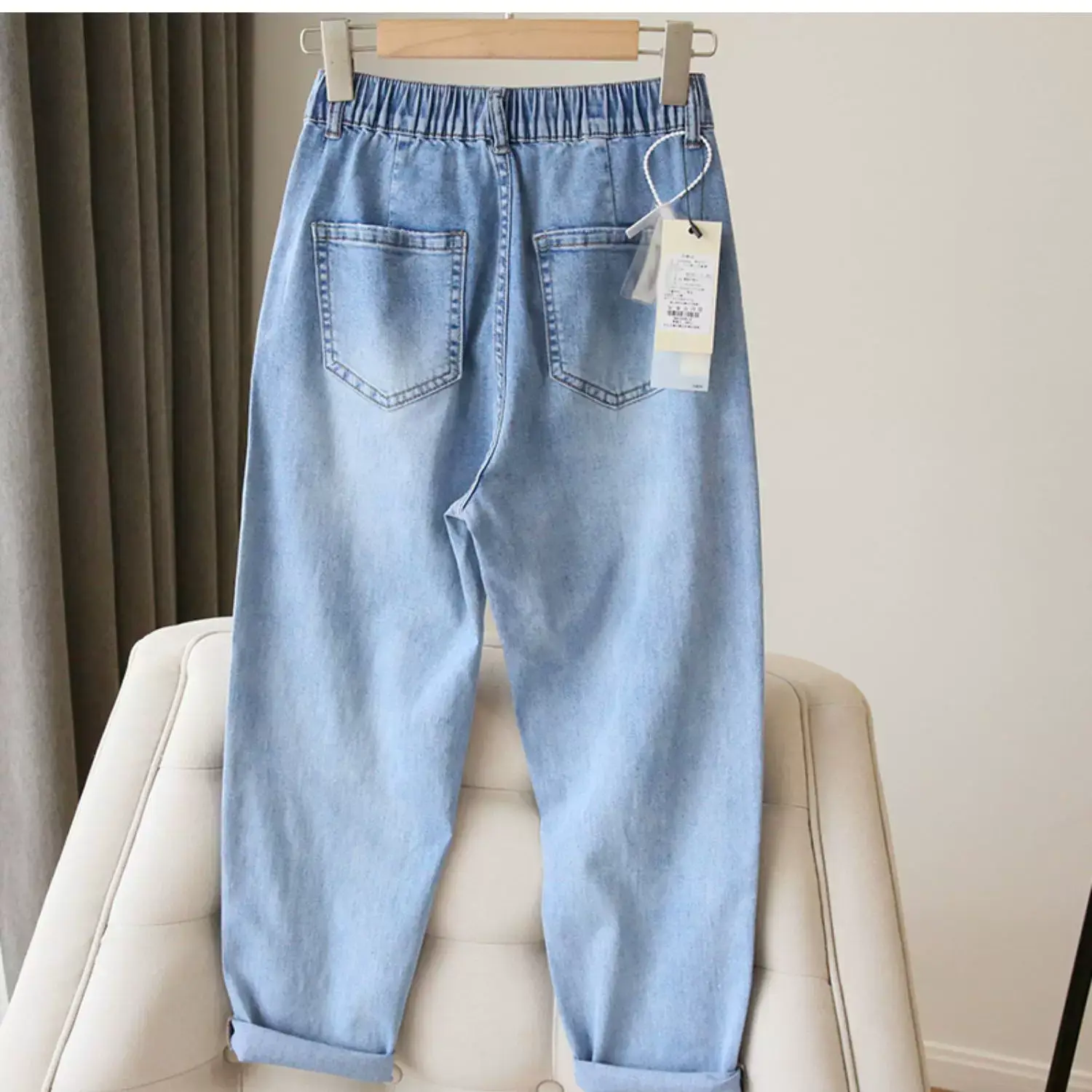 Plus Size Women Jeans 2025 New High-Waisted Loose Straight Slimming Elastic Waist Cropped Harem Pants — feature 14