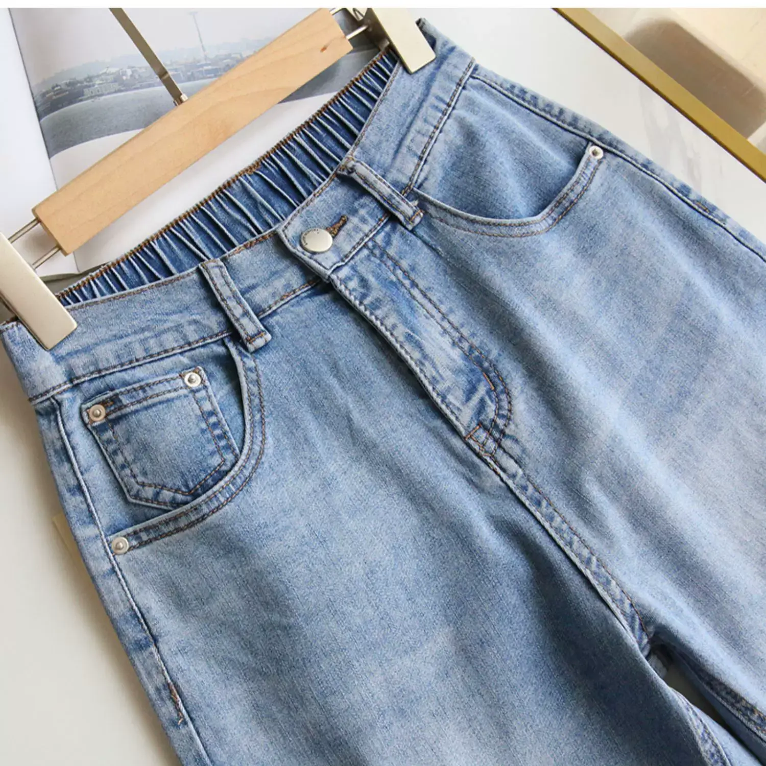 Plus Size Women Jeans 2025 New High-Waisted Loose Straight Slimming Elastic Waist Cropped Harem Pants — feature 17