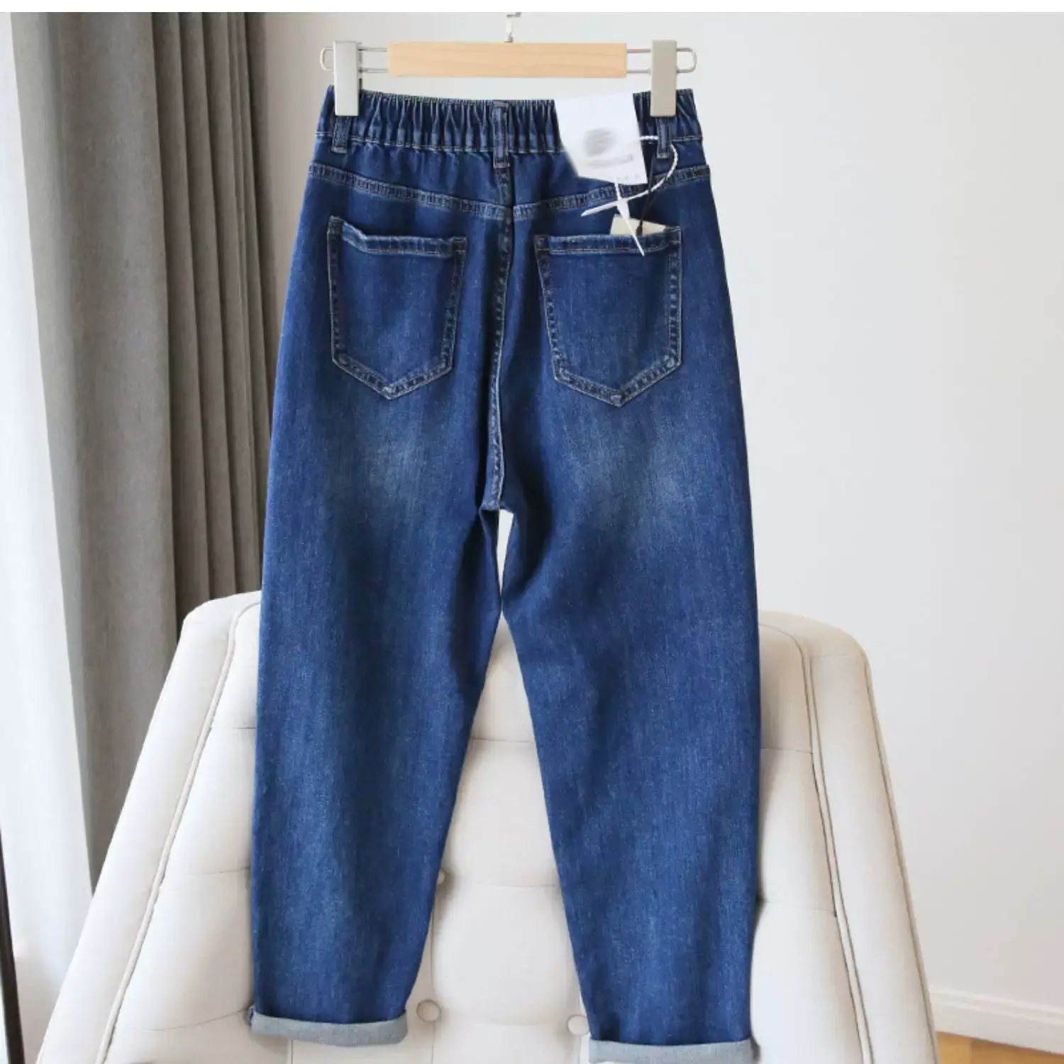 Plus Size Women Jeans 2025 New High-Waisted Loose Straight Slimming Elastic Waist Cropped Harem Pants — feature 20