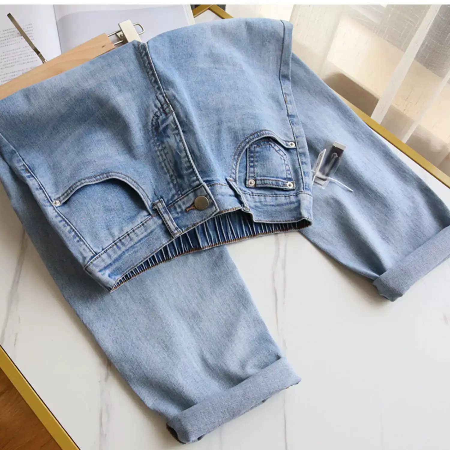 Plus Size Women Jeans 2025 New High-Waisted Loose Straight Slimming Elastic Waist Cropped Harem Pants — feature 26