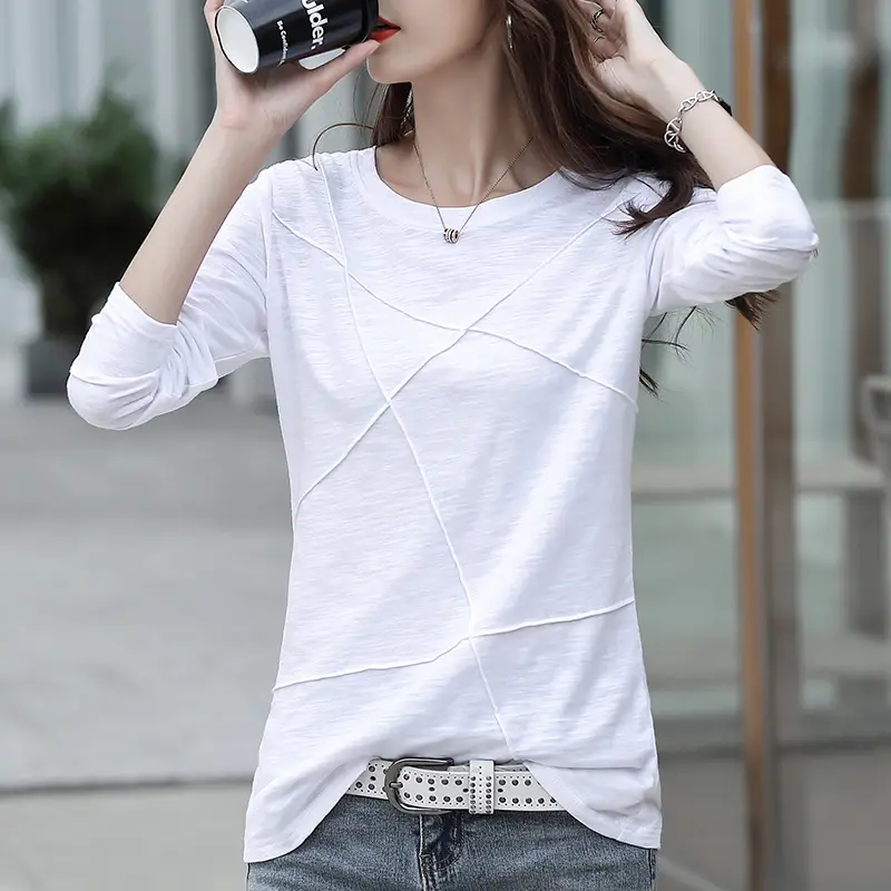 Women Pure Cotton Long Sleeve T-Shirt Green Large