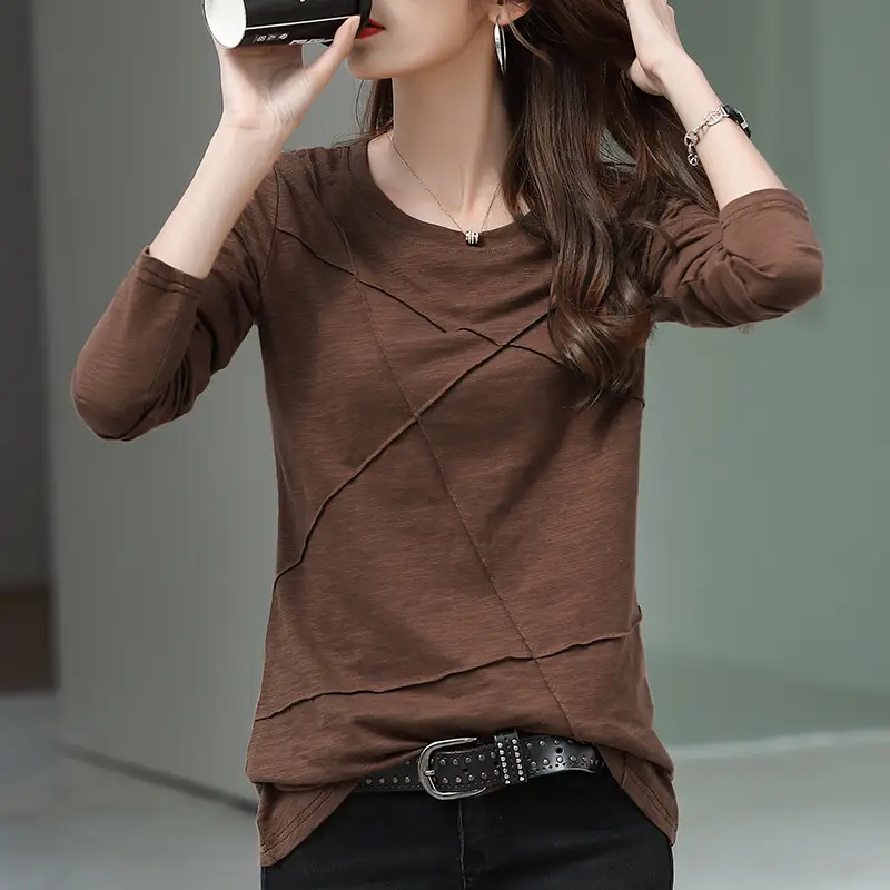 Women Pure Cotton Long Sleeve T-Shirt Green Large