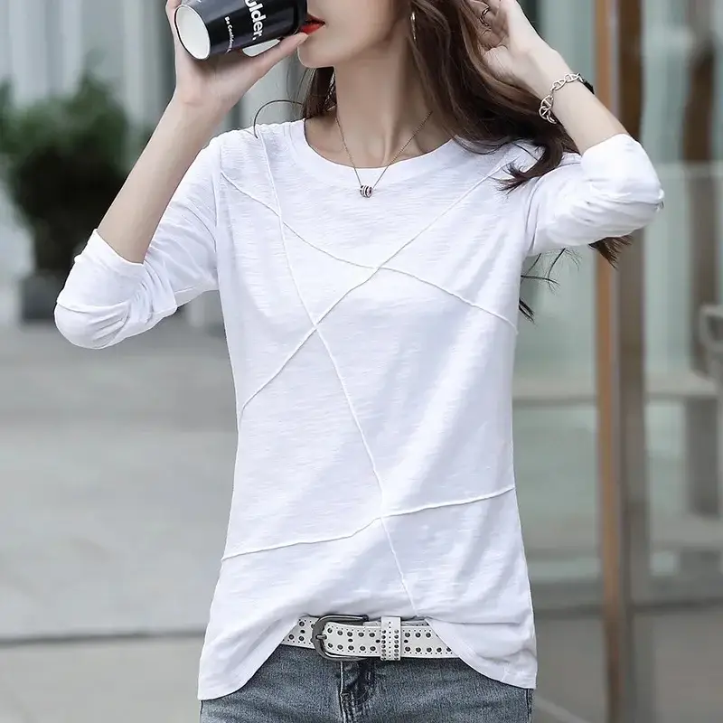 Women Pure Cotton Long Sleeve T-Shirt Green Large