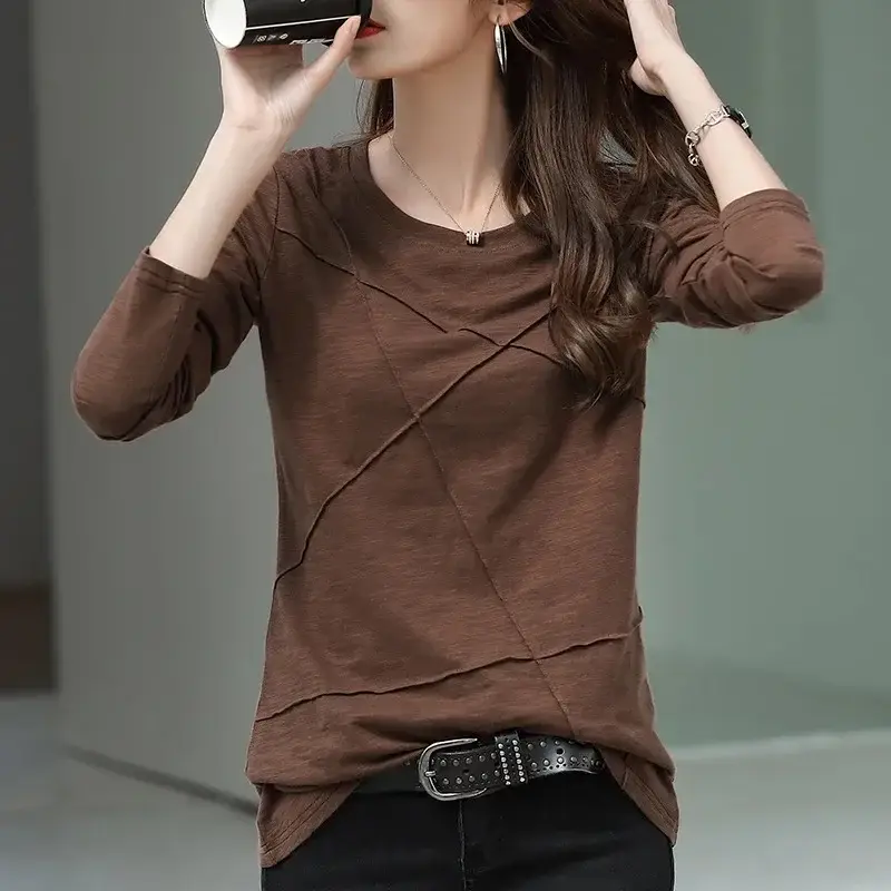 Women Pure Cotton Long Sleeve T-Shirt Green Large