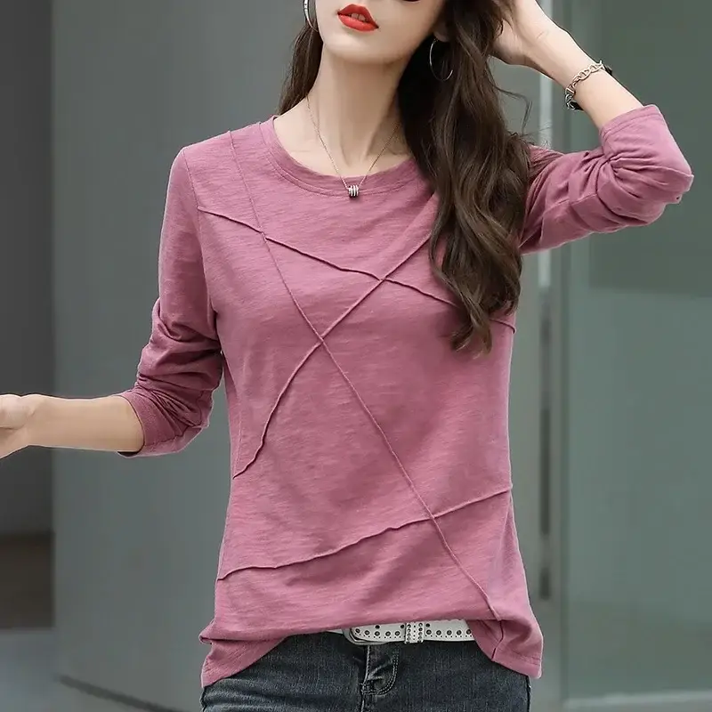 Women Pure Cotton Long Sleeve T-Shirt Green Large