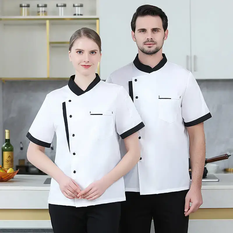 Short Sleeve White Chef Shirt for Men Women Kitchen Catering