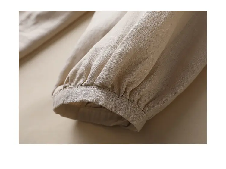 Women Linen Lantern Sleeve Shirt Beige Loose Fit — feature 12