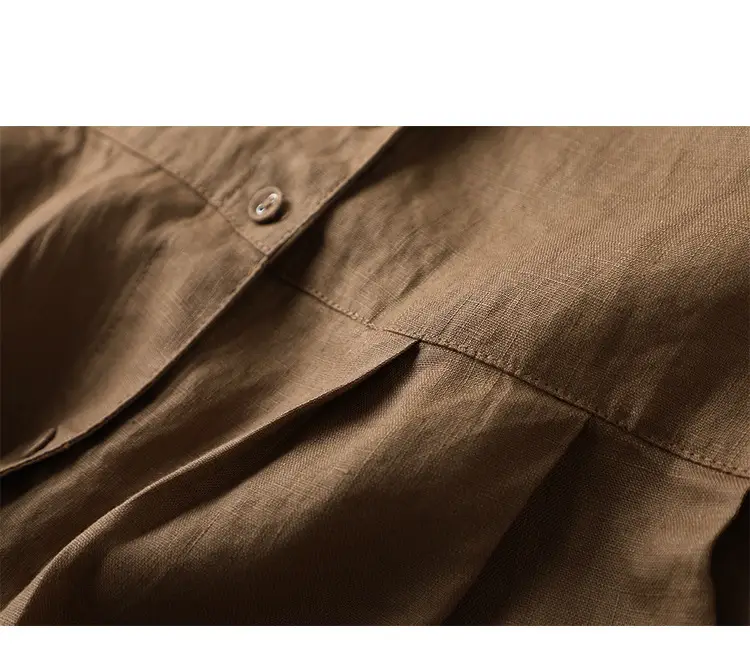 Women Linen Lantern Sleeve Shirt Beige Loose Fit — feature 17