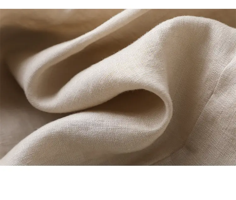 Women Linen Lantern Sleeve Shirt Beige Loose Fit — feature 6