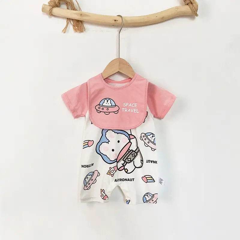 Baby Cotton Bib Romper Yellow Bear Print Summer - Image 9