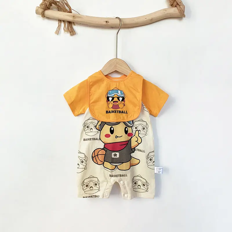 Baby Cotton Bib Romper Yellow Bear Print Summer - Image 16
