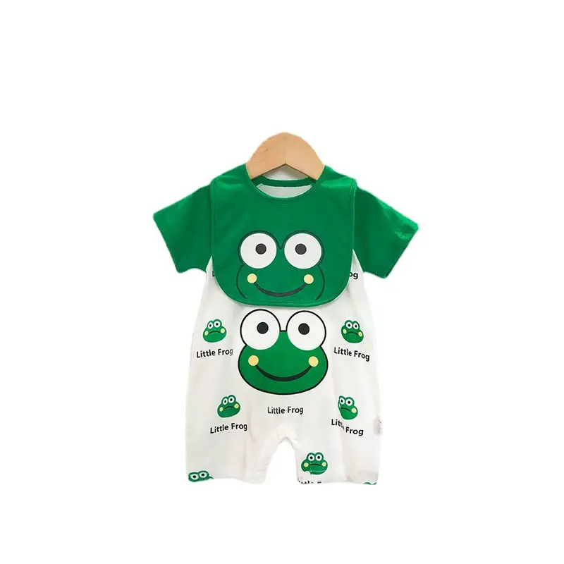 Baby Cotton Bib Romper Yellow Bear Print Summer - Image 17