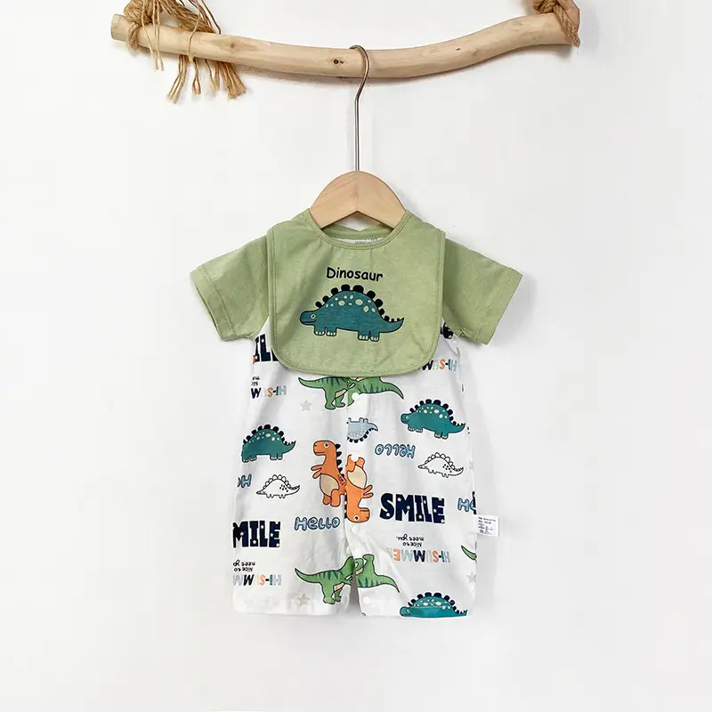 Baby Cotton Bib Romper Yellow Bear Print Summer - Image 10