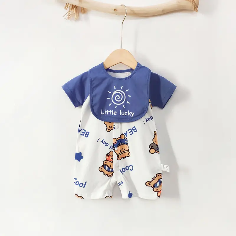 Baby Cotton Bib Romper Yellow Bear Print Summer - Image 5