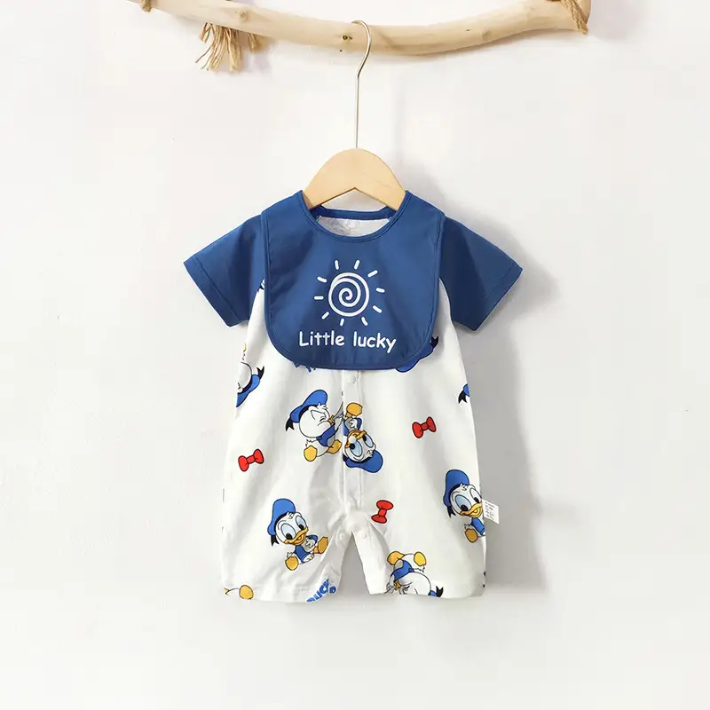 Baby Cotton Bib Romper Yellow Bear Print Summer - Image 6