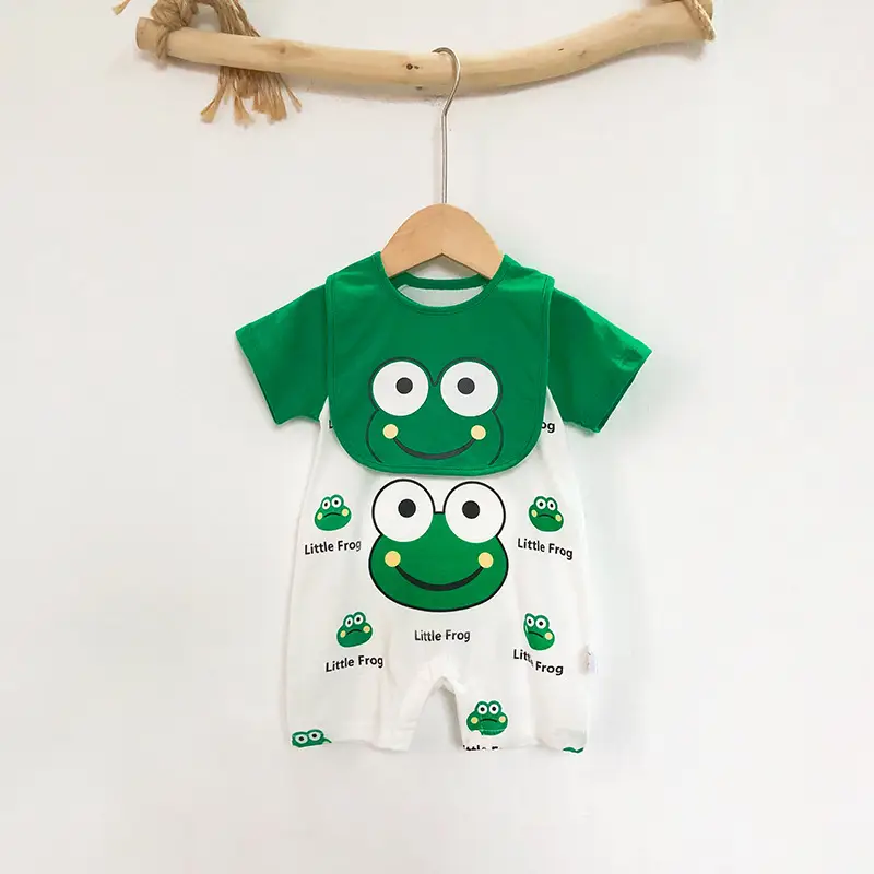 Baby Cotton Bib Romper Yellow Bear Print Summer - Image 8