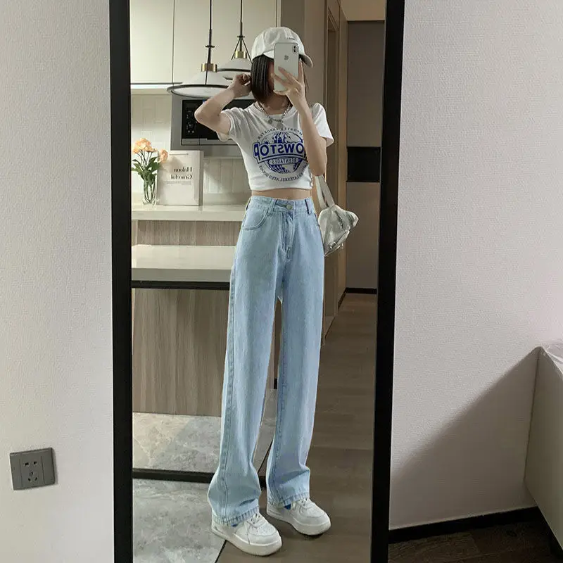 Women High Waist Slimming Jeans 2022 Spring Loose Wide Leg - Image 8