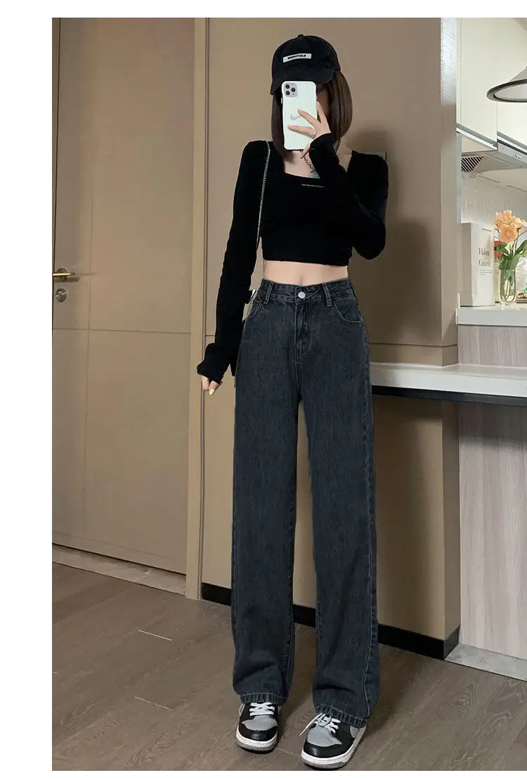 Women High Waist Slimming Jeans 2022 Spring Loose Wide Leg — feature 17