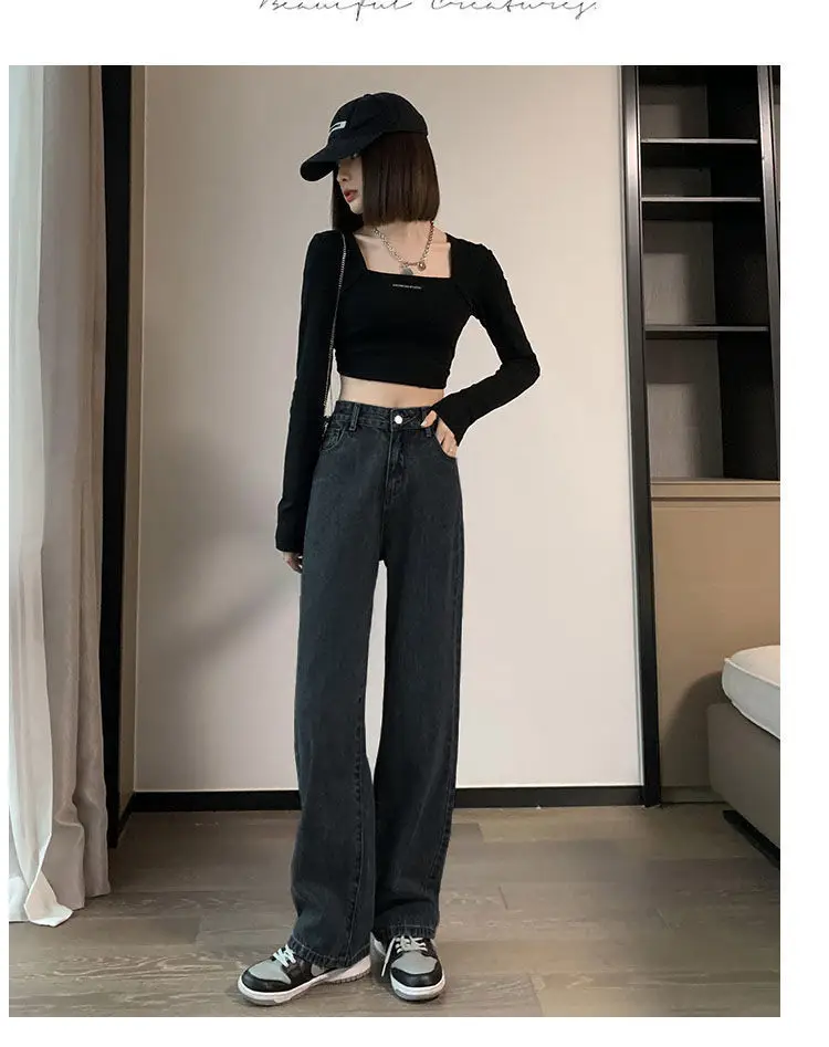 Women High Waist Slimming Jeans 2022 Spring Loose Wide Leg — feature 19
