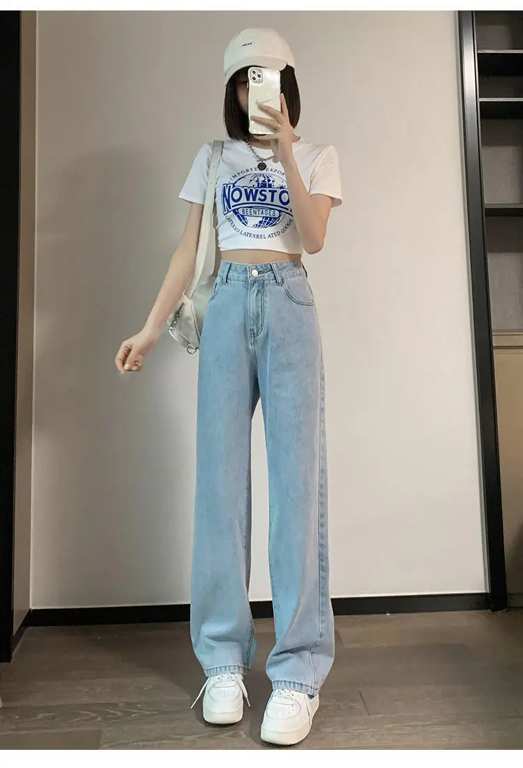Women High Waist Slimming Jeans 2022 Spring Loose Wide Leg — feature 9