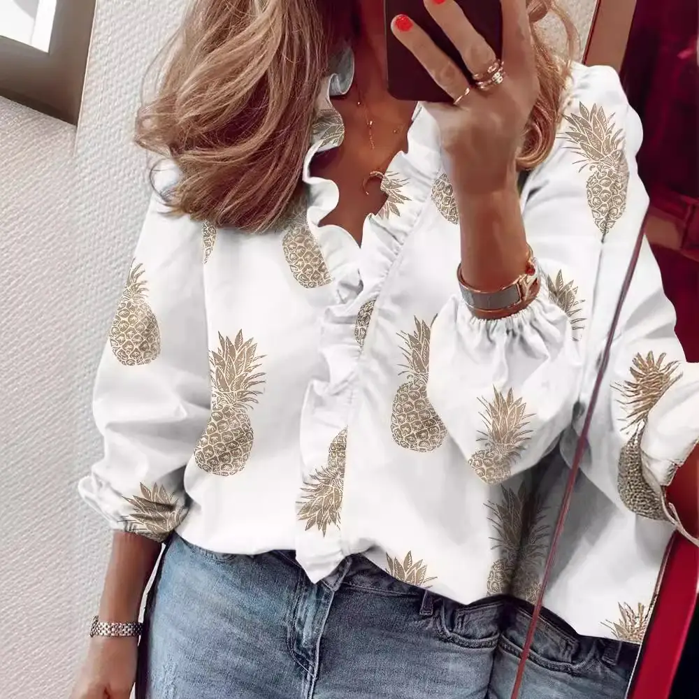 Women's Orange Ruffled Long Sleeve Top