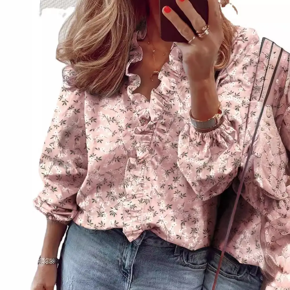 Women's Orange Ruffled Long Sleeve Top
