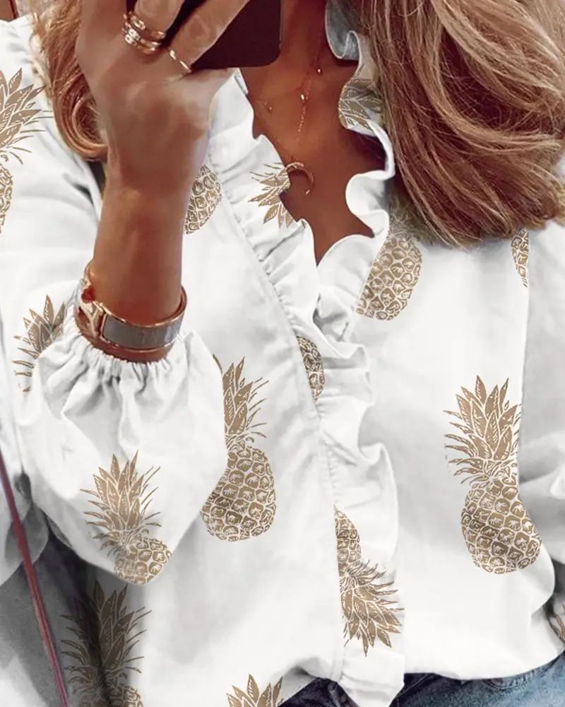 Women's Orange Ruffled Long Sleeve Top — feature 77