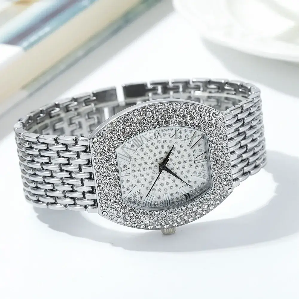 Gold Plated Diamond Watch with Roman Numeral Design