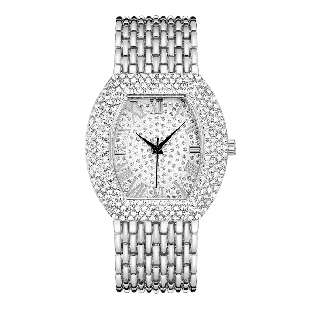 Gold Plated Diamond Watch with Roman Numeral Design