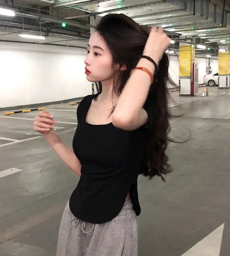 Women White Big U Neck Slimming T-Shirt — feature 15