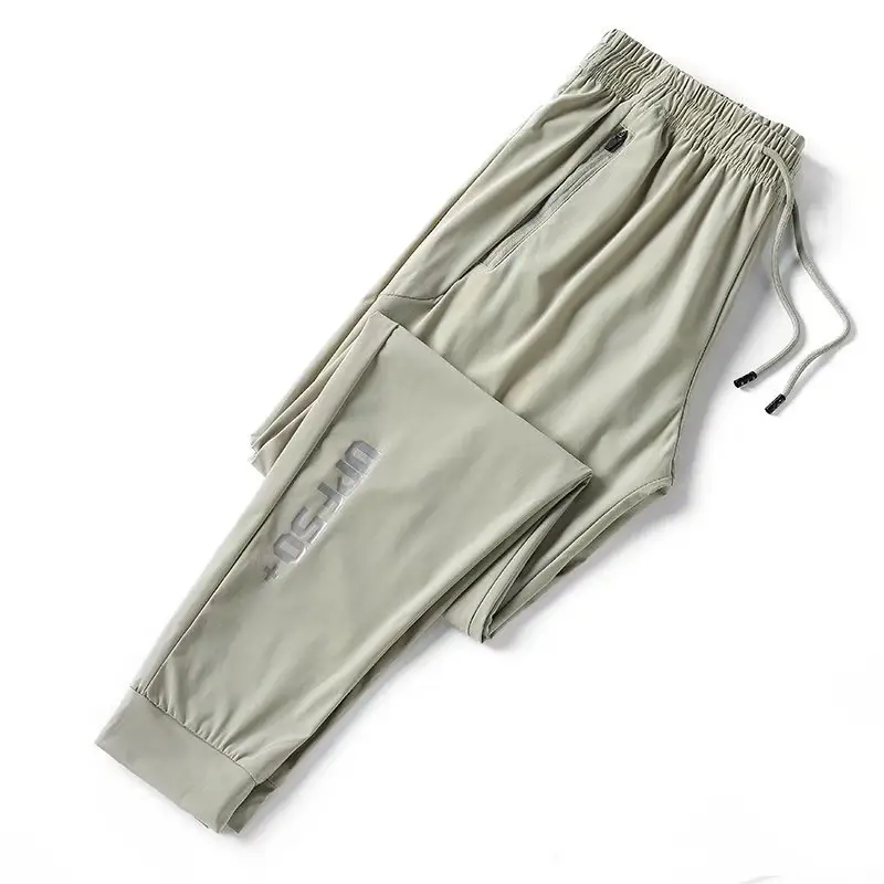 Men Ice Silk Elastic Waist Pants Black - Image 7