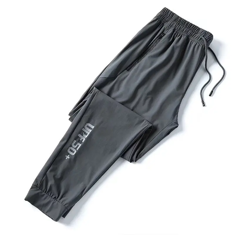 Men Ice Silk Elastic Waist Pants Black - Image 9