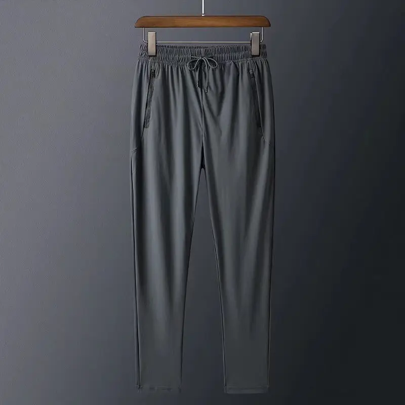 Men Ice Silk Elastic Waist Pants Black - Image 4