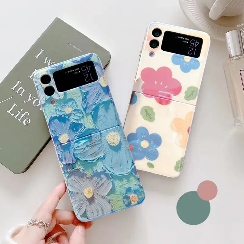 Blue Floral Flocking Phone Case for Samsung Z Flip 6/5 - Image 4